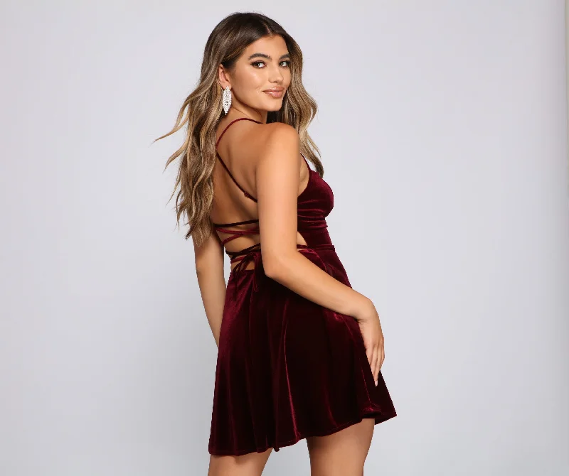 Amelia Lace-Up Back Velvet Skater Dress