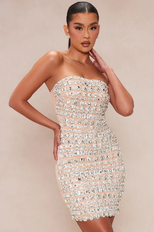 Beverly Embellished Mini Dress - Nude