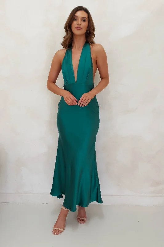 Kaylah Satin Halter Neck Maxi Dress | Green