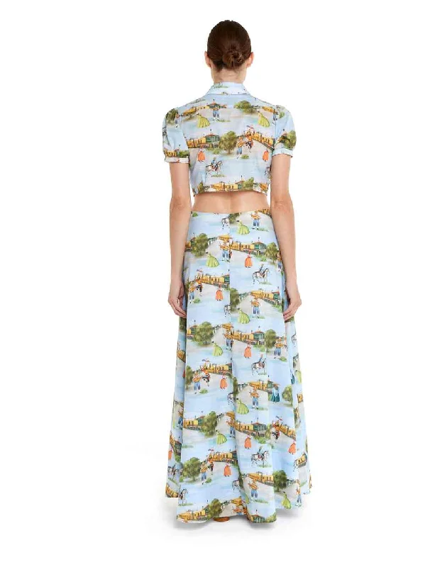 Limeña Maxi Dress with Waist and Back Cutout in the Lima Print