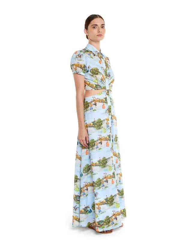 Limeña Maxi Dress with Waist and Back Cutout in the Lima Print