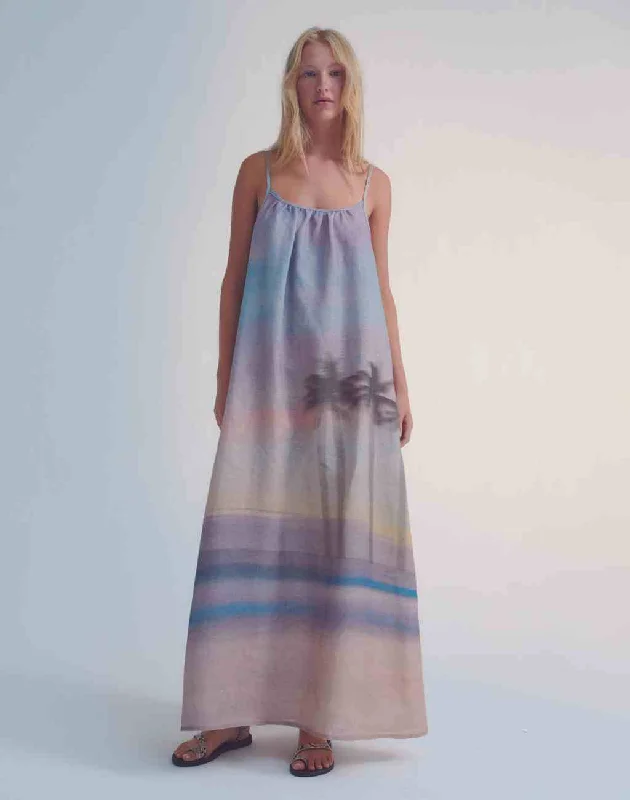 Linen Sunset Maxi Dress with Spaghetti Straps