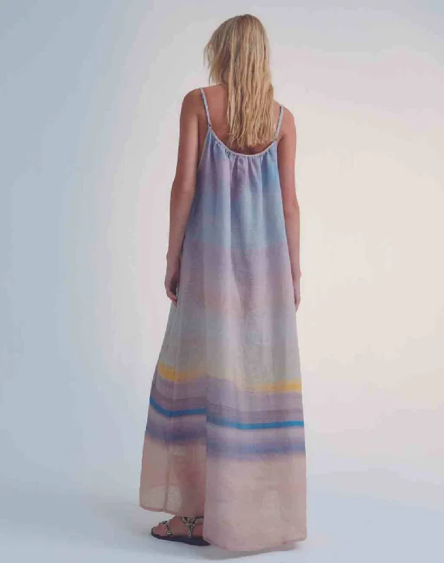 Linen Sunset Maxi Dress with Spaghetti Straps