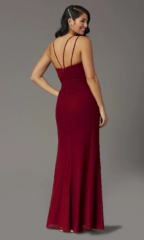 V-Neck Ruched Long Classic Formal Gown