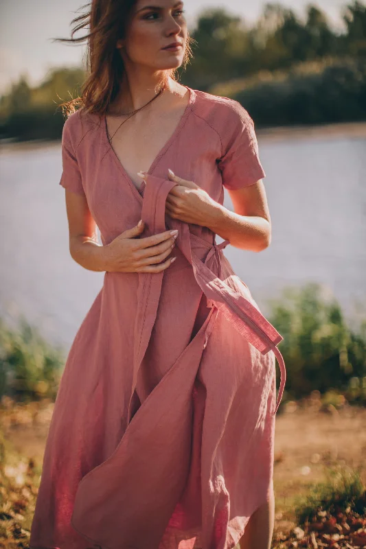 Midi Length Linen Full Wrap Dress