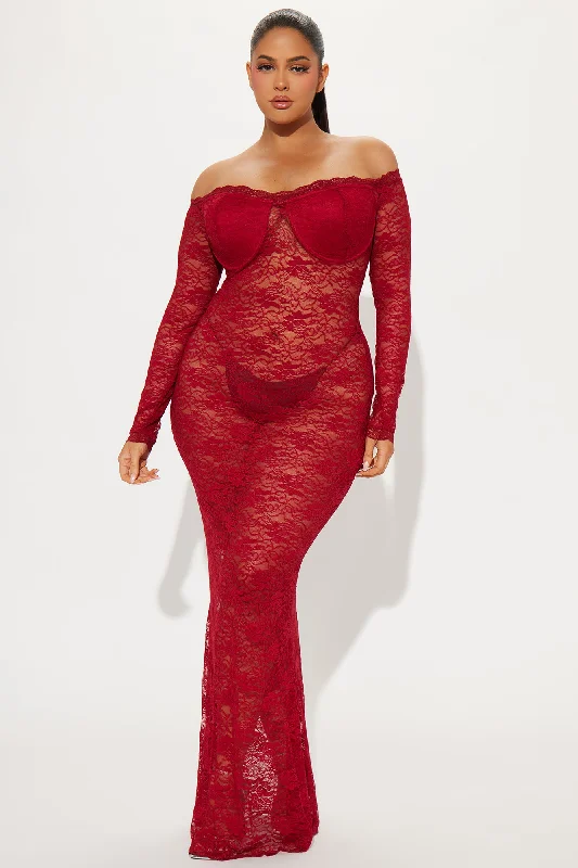 Serena Sheer Lace Maxi Dress - Wine