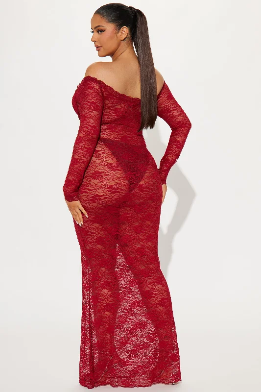 Serena Sheer Lace Maxi Dress - Wine