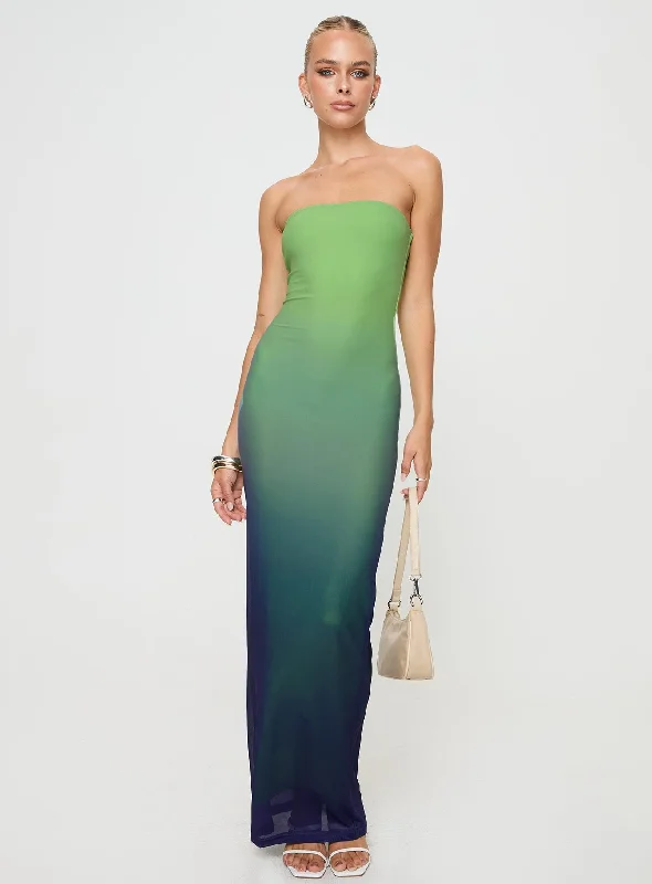 Stolen Love Strapless Maxi Dress Blue / Green Ombre Tall