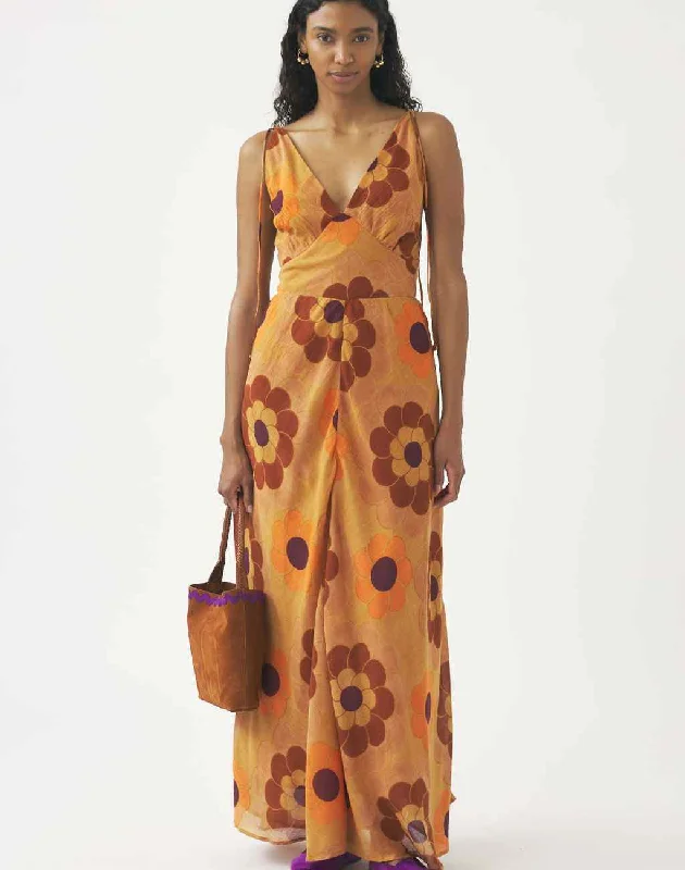 Suny Maxi Sundress with Fun 1960's Inspired Print