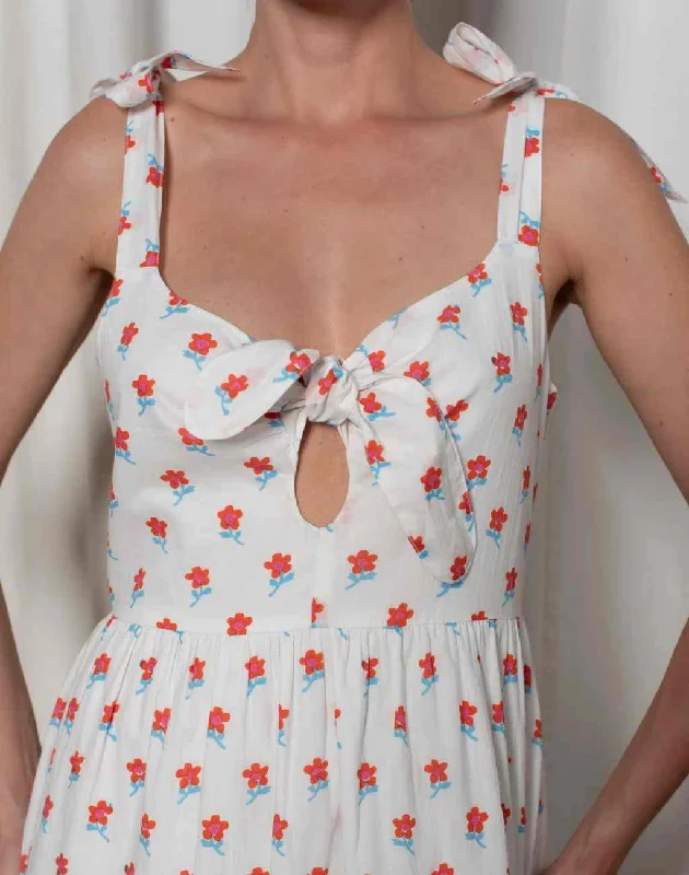 Tara Sundress with Shoulder Ties in Red and White Ditsy Print