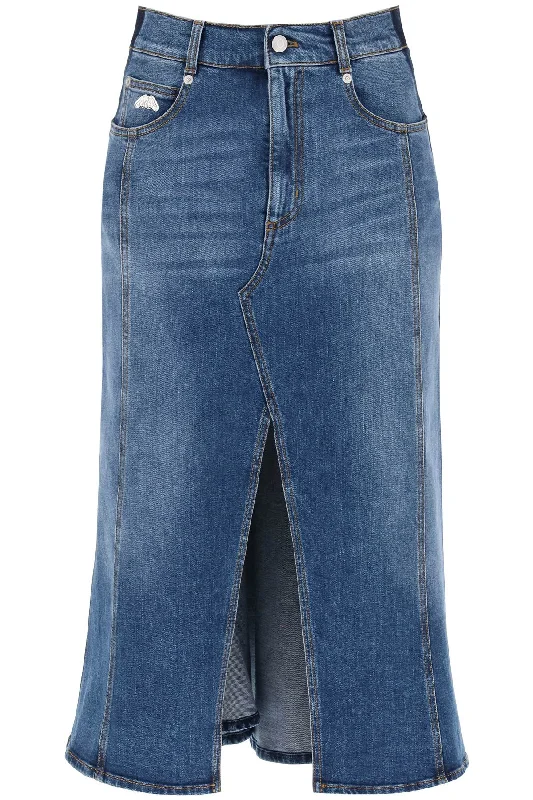 Alexander mcqueen washed denim midi skirt 780574 QMACL WORN WASH