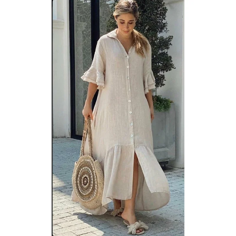 Irregular Button Detailed Shirt Maxi Dress