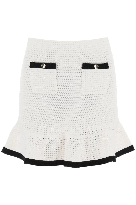 Self portrait crochet mini skirt in SS24 217SK C WHITE