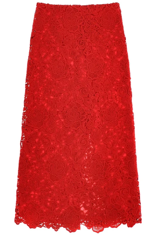 Valentino garavani floral guipure lace pencil skirt 4B3RAB398C2 ROSSO